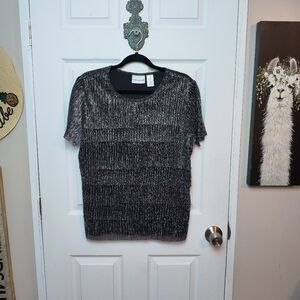 Alfred Dunner Black Shimmer Flutter Top Medium Career Office Wedding